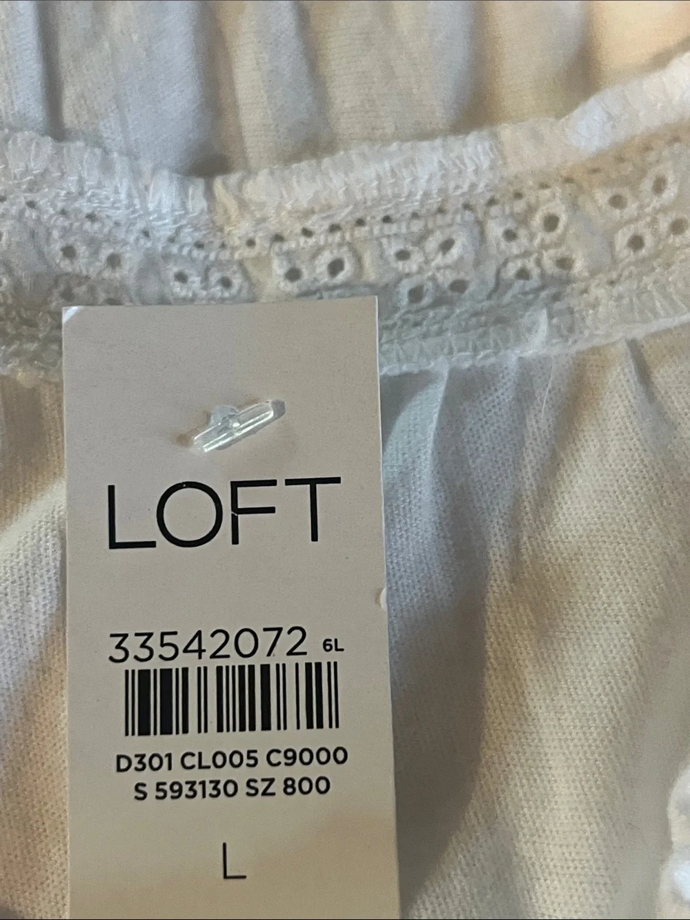 Ann Taylor LOFT White Eyelet Lace Peasant Blouse Top Size L NWT